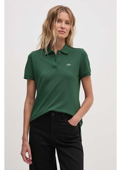 Lacoste t-shirt bawełniany damski kolor zielony z kołnierzykiem ze sklepu ANSWEAR.com w kategorii Bluzki damskie - zdjęcie 174284945