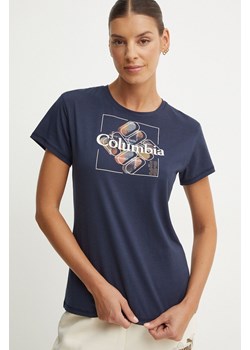 Columbia t-shirt sportowy Sun Trek SS Graphic kolor granatowy ze sklepu ANSWEAR.com w kategorii Bluzki damskie - zdjęcie 174284988