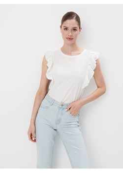 Mohito - Biały t-shirt z falbankami - biały ze sklepu Mohito w kategorii Bluzki damskie - zdjęcie 174292965