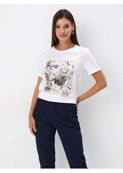 Mohito - Bawełniany t-shirt z nadrukiem - biały ze sklepu Mohito w kategorii Bluzki damskie - zdjęcie 174293589