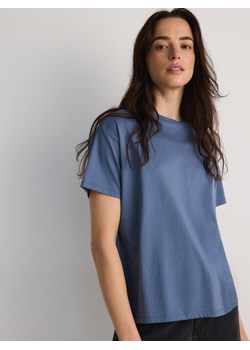 Reserved - T-shirt regular z merceryzowanej bawełny - granatowy ze sklepu Reserved w kategorii Bluzki damskie - zdjęcie 174329338