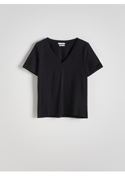 Reserved - T-shirt regular z dekoltem V - czarny ze sklepu Reserved w kategorii Bluzki damskie - zdjęcie 174329346