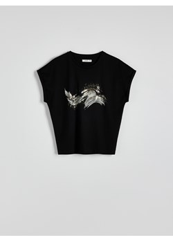 Reserved - T-shirt z nadrukiem - czarny ze sklepu Reserved w kategorii Bluzki damskie - zdjęcie 174329366