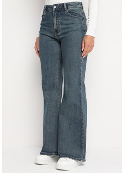 Granatowe Spodnie Jeansowe Dzwony z Wysokim Stanem z Bawełną Evisella ze sklepu Born2be Odzież w kategorii Spodnie damskie - zdjęcie 174350466