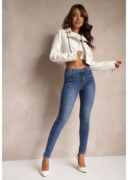 Granatowe Skinny Jeansy Push Up High Waist z Dodatkiem Bawełny Navistas ze sklepu Renee odzież w kategorii Jeansy damskie - zdjęcie 174358996