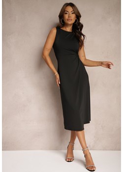 Czarna Elegancka Sukienka z Wiskozą i Marszczeniem Gedela ze sklepu Renee odzież w kategorii Sukienki - zdjęcie 174359325