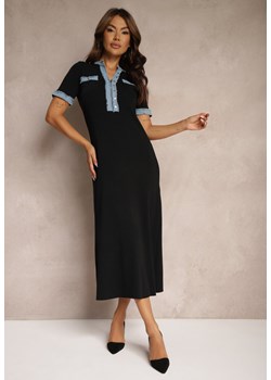 Czarna Trapezowa Sukienka z Wiskozą Ozdobiona Guzikami Nevtrea ze sklepu Renee odzież w kategorii Sukienki - zdjęcie 174359735