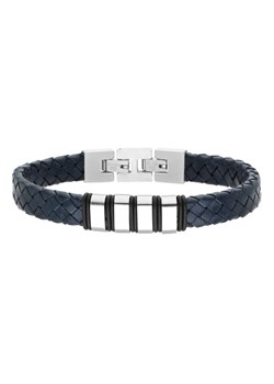 Srebrne elementy do grawerowania na granatowej plecionej skórze bransoletka męska ze sklepu manoki.pl w kategorii Bransolety - zdjęcie 174360207