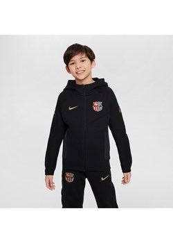 Piłkarska bluza z kapturem i zamkiem na całej długości dla dużych dzieci (chłopców) FC Barcelona Tech Fleece - Czerń ze sklepu Nike poland w kategorii Bluzy chłopięce - zdjęcie 174506157