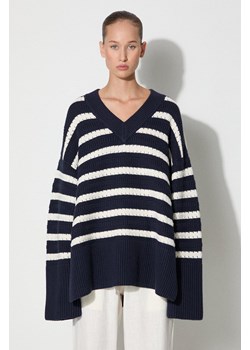 Samsoe Samsoe sweter z domieszką wełny damski kolor granatowy ciepły ze sklepu PRM w kategorii Swetry damskie - zdjęcie 174537696