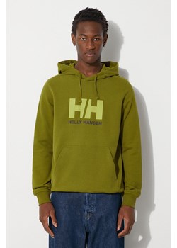 Helly Hansen bluza bawełniana HH LOGO HOODIE męska kolor zielony z kapturem z aplikacją 33977 ze sklepu PRM w kategorii Bluzy męskie - zdjęcie 174538288