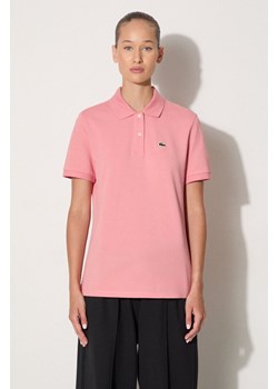 Lacoste t-shirt bawełniany damski kolor różowy z kołnierzykiem ze sklepu PRM w kategorii Bluzki damskie - zdjęcie 174538318