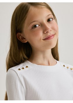 Reserved - Bawełniana bluzka w prążek - biały ze sklepu Reserved w kategorii Bluzki dziewczęce - zdjęcie 174554539