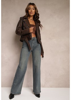 Granatowe Szerokie Jeansy High Waist z Elastycznej Bawełny Nevetasi ze sklepu Renee odzież w kategorii Jeansy damskie - zdjęcie 174554677