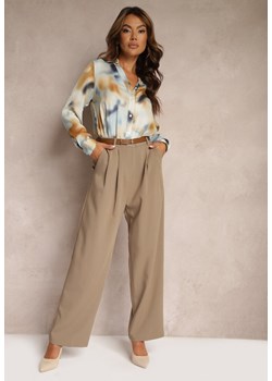 Ciemnobeżowe Garniturowe Spodnie High Waist o Szerokim Kroju z Dodatkiem Wiskozy Mavaira ze sklepu Renee odzież w kategorii Spodnie damskie - zdjęcie 174554877