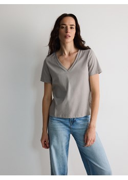 Reserved - T-shirt regular z merceryzowanej bawełny - jasnoszary ze sklepu Reserved w kategorii Bluzki damskie - zdjęcie 174559417