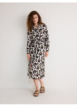 Reserved - Sukienka midi ze zwierzęcym wzorem - beżowy ze sklepu Reserved w kategorii Sukienki - zdjęcie 174559928