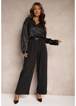 Czarne Szerokie Garniturowe Spodnie Ozdobione Paskiem Veriette ze sklepu Renee odzież w kategorii Spodnie damskie - zdjęcie 174560899