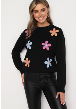 Czarny Sweter z Wiskozą w Haftowane Kwiaty Lilina ze sklepu Born2be Odzież w kategorii Swetry damskie - zdjęcie 174562796