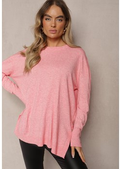 Różowy Sweter o Fasonie z Rozcięciami na Bokach z Guzikami i Cyrkoniami Lerineve ze sklepu Renee odzież w kategorii Swetry damskie - zdjęcie 174563988