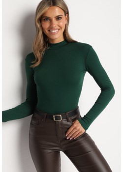 Zielona Bluzka z Półgolfem z Dzianiny Lerilana ze sklepu Born2be Odzież w kategorii Bluzki damskie - zdjęcie 174570557