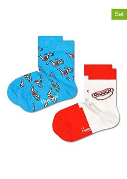 Happy Socks Skarpety (2 pary) "Hotdog" w kolorze biało-czerwono-błękitnym ze sklepu Limango Polska w kategorii Skarpetki dziecięce - zdjęcie 174570865