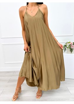 Oliwkowa Plisowana Sukienka Maxi ze sklepu ModnaKiecka.pl w kategorii Sukienki - zdjęcie 174571378