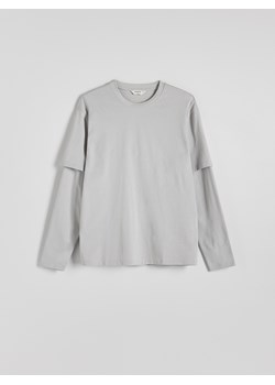 Reserved - Longsleeve relaxed z bawełny - jasnoszary ze sklepu Reserved w kategorii T-shirty męskie - zdjęcie 174586528