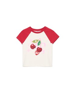 Cropp - Dopasowany T-shirt z wiśniami - biały ze sklepu Cropp w kategorii Bluzki damskie - zdjęcie 174589966