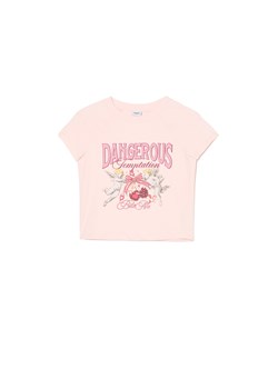 Cropp - T-shirt z motywem wiśni - różowy ze sklepu Cropp w kategorii Bluzki damskie - zdjęcie 174589969