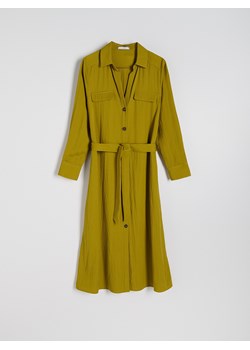 Reserved - Sukienka midi z dodatkiem lyocellu - oliwkowy ze sklepu Reserved w kategorii Sukienki - zdjęcie 174590018