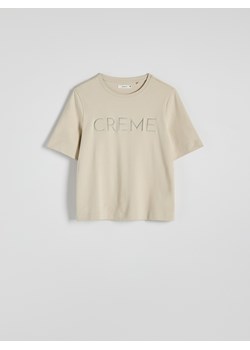Reserved - T-shirt oversize z haftem - beżowy ze sklepu Reserved w kategorii Bluzki damskie - zdjęcie 174590115
