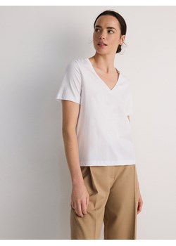 Reserved - T-shirt regular z merceryzowanej bawełny - biały ze sklepu Reserved w kategorii Bluzki damskie - zdjęcie 174597869