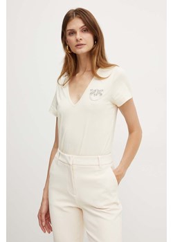 Pinko t-shirt bawełniany damski kolor beżowy 100372 A24E ze sklepu ANSWEAR.com w kategorii Bluzki damskie - zdjęcie 174598918