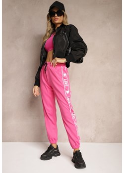 Fuksjowe Dresowe Spodnie Joggery z Dodatkiem Bawełny Lampasami Lerisha ze sklepu Renee odzież w kategorii Spodnie damskie - zdjęcie 174599336