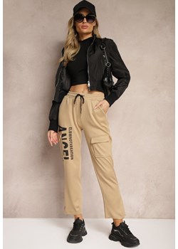 Beżowe Spodnie Dresowe Cargo z Ozdobnym Napisem Terithra ze sklepu Renee odzież w kategorii Spodnie damskie - zdjęcie 174599356