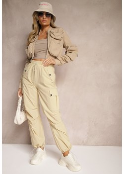 Beżowe Spodnie Cargo High Waist z Ozdobnymi Kieszeniami Leriora ze sklepu Renee odzież w kategorii Spodnie damskie - zdjęcie 174599696