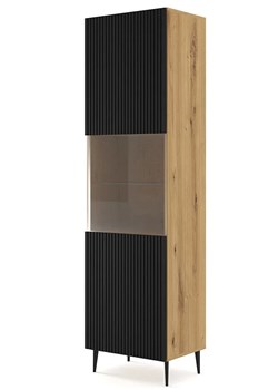 Witryna z lamelami dąb artisan + czarny - Melis 14X ze sklepu Edinos.pl w kategorii Regały i witryny - zdjęcie 174601908