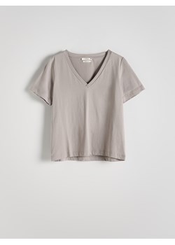 Reserved - T-shirt regular z merceryzowanej bawełny - jasnoszary ze sklepu Reserved w kategorii Bluzki damskie - zdjęcie 174609397