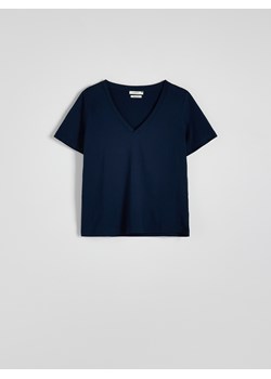 Reserved - T-shirt regular z merceryzowanej bawełny - granatowy ze sklepu Reserved w kategorii Bluzki damskie - zdjęcie 174609399
