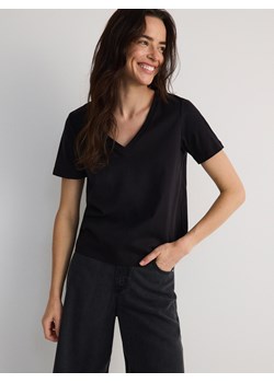Reserved - T-shirt regular z merceryzowanej bawełny - czarny ze sklepu Reserved w kategorii Bluzki damskie - zdjęcie 174609406