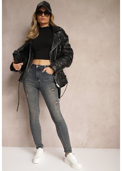 Granatowe Jeansy Skinny High Waist Wykończone Przetarciami Nevelisa ze sklepu Renee odzież w kategorii Jeansy damskie - zdjęcie 174614288