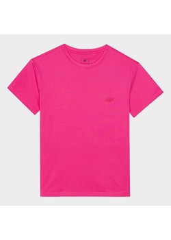 Dziewczęcy t-shirt basic 4F 4FJRAW24TTSHF2313 - różowy ze sklepu Sportstylestory.com w kategorii Bluzki dziewczęce - zdjęcie 174616158