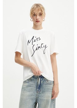 Miss Sixty t-shirt z domieszką jedwabiu kolor beżowy 6L3SJ3780000 ze sklepu ANSWEAR.com w kategorii Bluzki damskie - zdjęcie 174618499