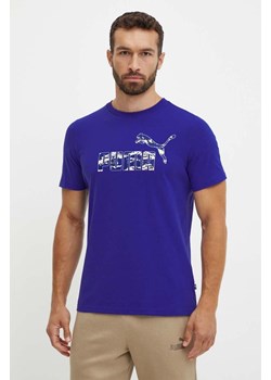 Puma t-shirt bawełniany męski kolor fioletowy z nadrukiem 683236 ze sklepu ANSWEAR.com w kategorii T-shirty męskie - zdjęcie 174618606