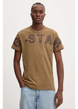 G-Star Raw t-shirt bawełniany męski kolor brązowy z aplikacją D25533-C336 ze sklepu ANSWEAR.com w kategorii T-shirty męskie - zdjęcie 174620358