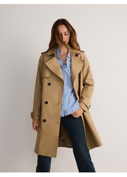 Reserved - Trencz z bawełną - beżowy ze sklepu Reserved w kategorii Płaszcze damskie - zdjęcie 174624355
