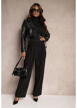 Czarne Garniturowe Spodnie High Waist o Szerokim Kroju z Dodatkiem Wiskozy Mavaira ze sklepu Renee odzież w kategorii Spodnie damskie - zdjęcie 174624895