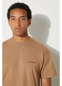 Carhartt WIP t-shirt bawełniany S/S American Script męski kolor beżowy z aplikacją I029956.2FSXX ze sklepu PRM w kategorii T-shirty męskie - zdjęcie 174626948