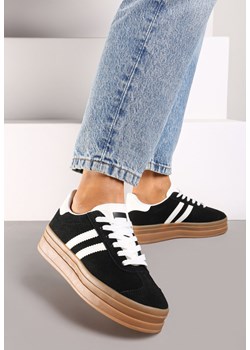Czarne Sneakersy na Platformie z Minimalistycznymi Przeszyciami Teritha ze sklepu born2be.pl w kategorii Buty sportowe damskie - zdjęcie 174632545